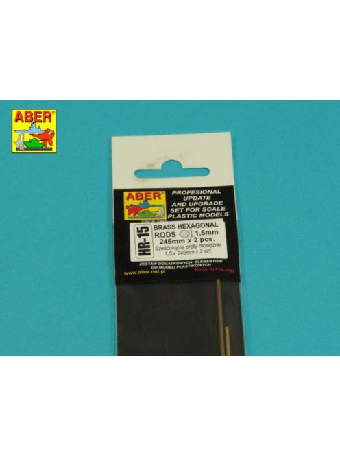 Aber Models - Brass  hexagonal rods 1,5mm length 245mm x2 pcs.