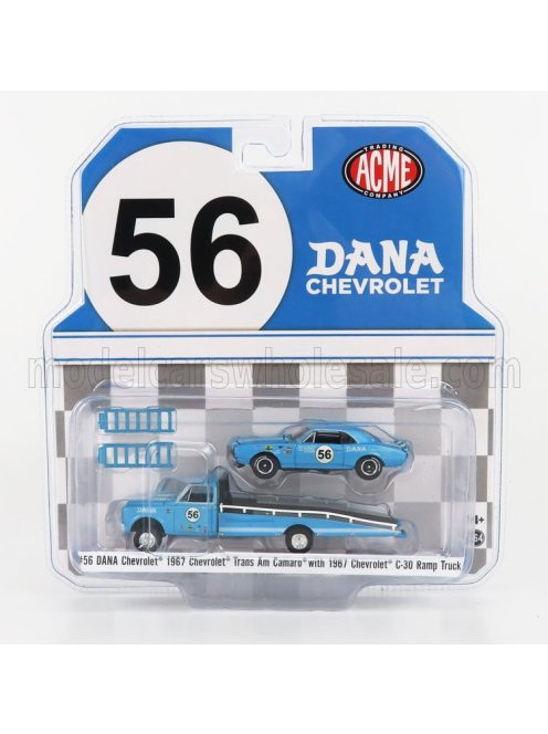 Acmemodels - CHEVROLET C-30 RAMP TRUCK WITH TRANS AM TEAM DANA N 56 COUPE 1967 LIGHT BLUE MET
