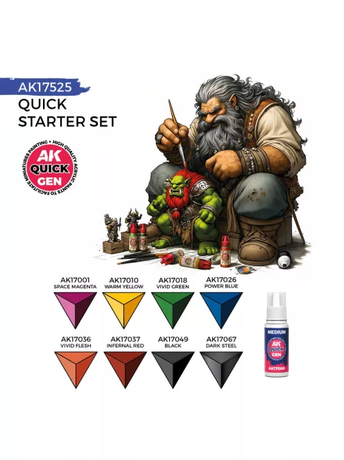 AK Interactive - QUICK STARTER SET (8 QUICK GEN + 1 MEDIUM + 1 FREE BRUSH)