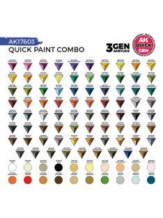   AK Interactive - QUICK PAINT COMBO - 100 COLORS (80 QUICK GEN + 20 3GEN + 3 FREE BRUSHES + 1 MEDIUM 18ML)