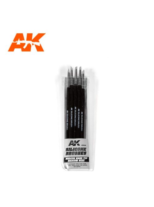 AK Interactive - Set Of 5 Silicone Brushes Medium Hard Tip Medium