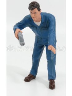   American Diorama - FIGURES MECCANICO CAMBIO OLIO MOTORE - MECHANIC DOUG FILLING ENGINE OIL BLUE