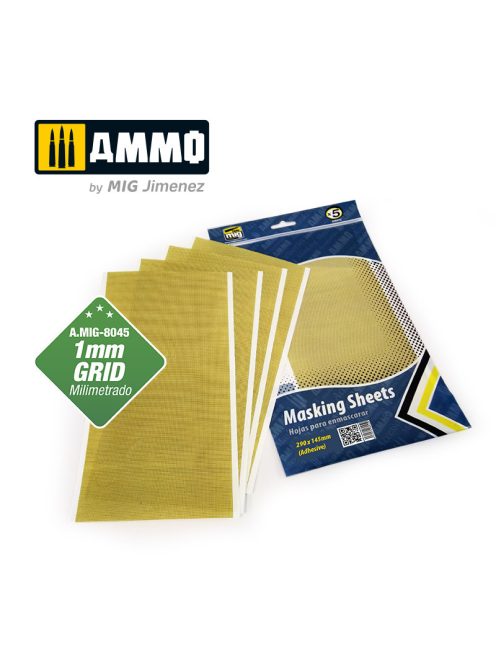 AMMO by MIG Jimenez - Masking Sheets 1mm Grid (x5 sheets, 290mm x 145mm, adhesive) 