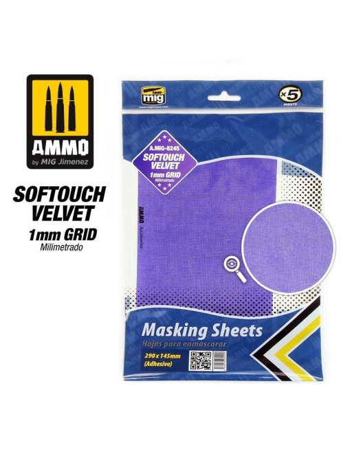 AMMO - Softouch Velvet Masking Sheets 1Mm Grid (X5 Sheets, 290Mm X 145Mm, Adhesive)