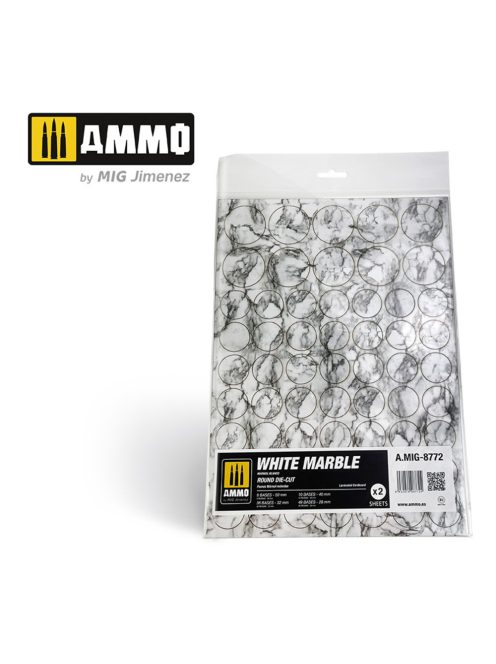 AMMO - White Marble. Round Die-cut for Bases for Wargames - 2 pcs