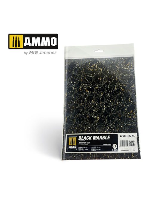 AMMO - Black Marble. Round Die-cut for Bases for Wargames - 2 pcs