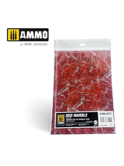 AMMO - Red Marble. Square Die-cut Marble Tiles - 2 pcs