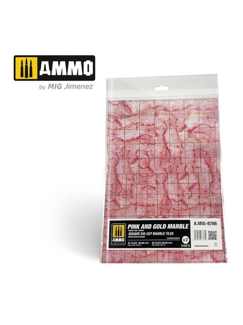 AMMO - Pink and Gold Marble. Square Die-cut Marble Tiles - 2 pcs.