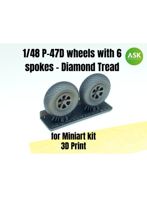 Art Scale - 1/48 P-47D wheels with 6 spokes - Diamond Tread and masks