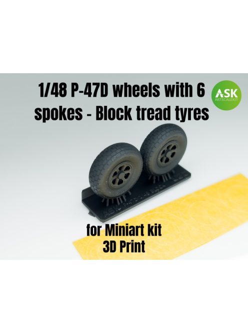 Art Scale - 1/48 P-47D wheels with 6 spokes - Block tread tyres and masks