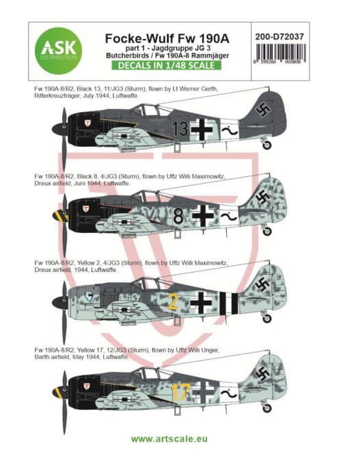 Art Scale - 1/72 Focke-Wulf Fw 190A-8/R2 part 1 - JG 3 Butcherbirds /  Fw 190A-8 Rammjäger