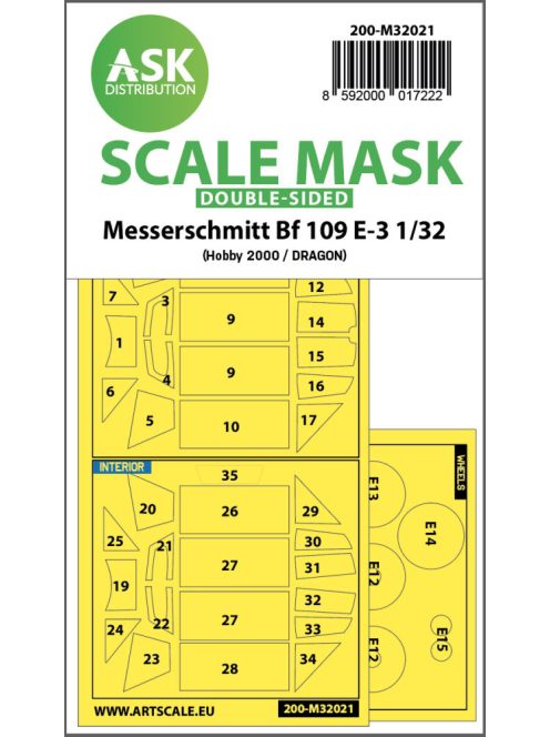 Art Scale - 1/32 Messerschmitt Bf 109E-3 double-sided express masks for Hobby2000/Dragon