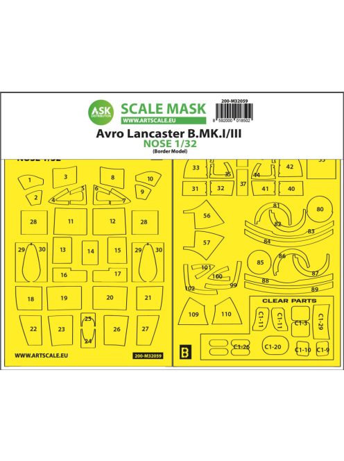 Art Scale - 1/32 Avro Lancaster Nose kit express self adhesive masks for Border Model