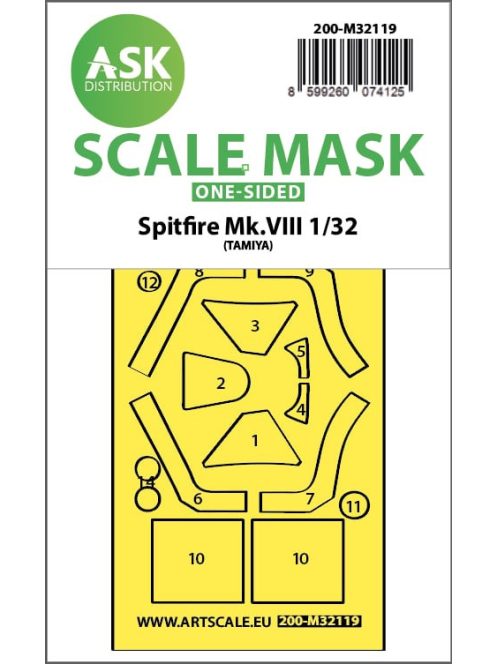 Art Scale - 1/32 Spitfire Mk.VIII one-sided express fit mask for Tamiya