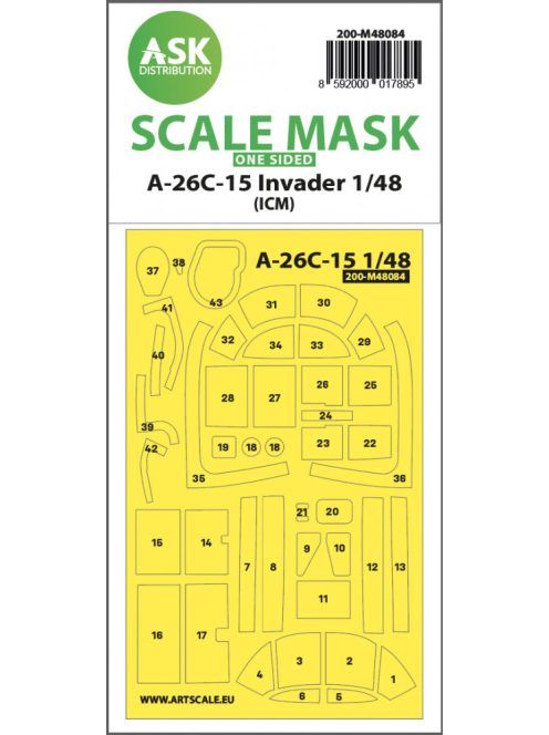 Art Scale - 1/48 A-26C-15 Invader one-sided mask self-adhesive pre-cutted for ICM