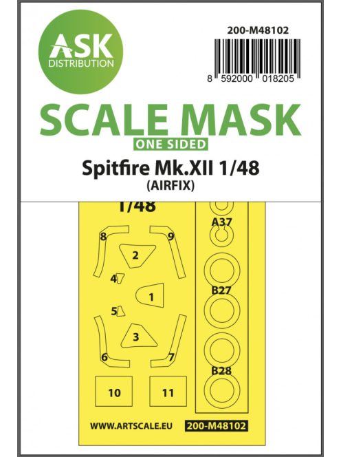 Art Scale - 1/48 Spitfire Mk.XII one-sided mask self-adhesive, pre-cutted for Airfix