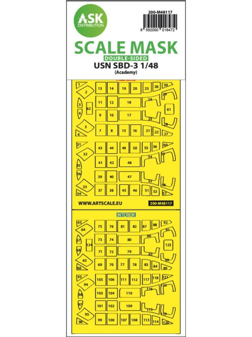 Art Scale - 1/48 USN SBD-3 double-sided express mask, self-adhesive and pre-cutted for Academy