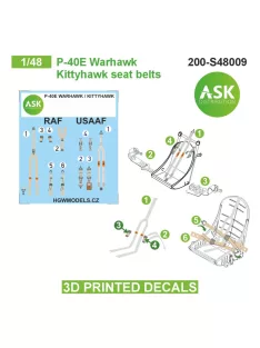   Art Scale - 1/48 P-40E Warhawk / Kittyhawk seat belts - 3D printed decals by ASK
