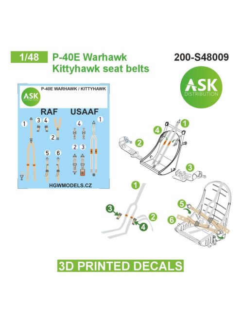 Art Scale - 1/48 P-40E Warhawk / Kittyhawk seat belts - 3D printed decals by ASK