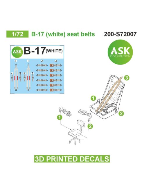 Art Scale - 1/72 B-17 (white) seat belts - 3D printed decals by ASK