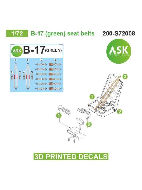 Art Scale - 1/72 B-17 (green) seat belts - 3D printed decals by ASK