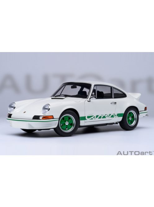 Autoart - 1:18 Porsche 911 Carrera 2.7 RS 1973 (Grand Prix white/green strip) (composite model/ 2 door openings, total 4 openings) - AUTOart
