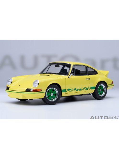 Autoart - 1:18 Porsche 911 Carrera 2.7 RS 1973 (light yellow/ green stripes) (composite model/ 2 door openings, total 4 openings) - AUTOart