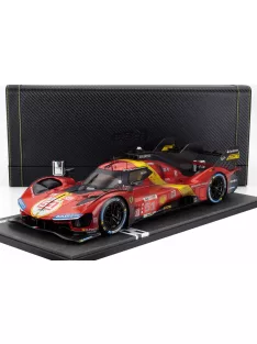   Bbr-Models - FERRARI 499P 3.0L TURBO V6 TEAM FERRARI AF CORSE N 51 WINNER 24h LE MANS (DIRTY VERSION - AFTER RACE) 2023 ALESSANDRO PIER GUIDI - JAMES CALADO - ANTONIO GIOVINAZZI - CON VETRINA - WITH SHOWCASE - COFFRET BOX RED YELLOW BLACK