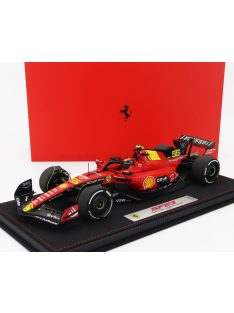   Bbr-Models - FERRARI F1  SF-23 TEAM SCUDERIA FERRARI N 55 POLE POSITION 3rd MONZA ITALY GP 2023 CARLOS SAINZ - CON VETRINA - WITH SHOWCASE RED BLACK YELLOW