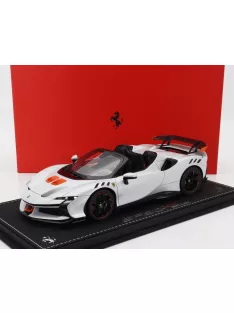   Bbr-Models - FERRARI SF90 XX STRADALE SPIDER 2024 - CON VETRINA - WITH SHOWCASE BIANCO ARTICO - WHITE MET ORANGE