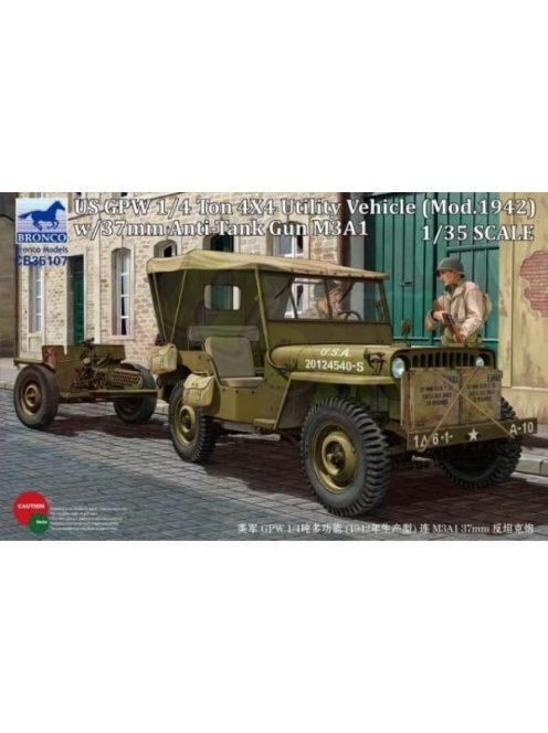 Bronco Models - US GPW 4x4 Light Utility Truck w/37mm Anti-Tank Gun M3A1