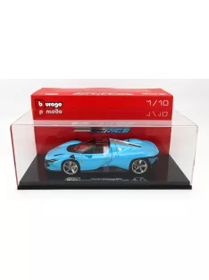   Burago - FERRARI DAYTONA SP3 CLOSED ROOF 2022 - CON VETRINA - WITH SHOWCASE - EXCLUSIVE CARMODEL MEDIUM BLUE