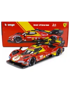   Burago - FERRARI 499P 3.0L TURBO V6 TEAM FERRARI AF CORSE N 50 WINNER 24h LE MANS 2024 ANTONIO FUOCO - MIGUEL MOLINA - NICKLAS NIELSEN RED