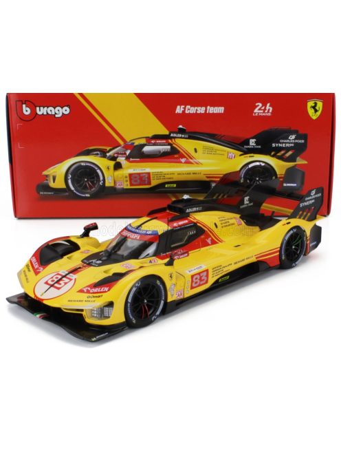 Burago - FERRARI 499P 3.0L TURBO V6 TEAM AF CORSE N  83 24h LE MANS 2024 ROBERT KUBICA - ROBERT SHWARTZMAN - YIFEI YE YELLOW RED