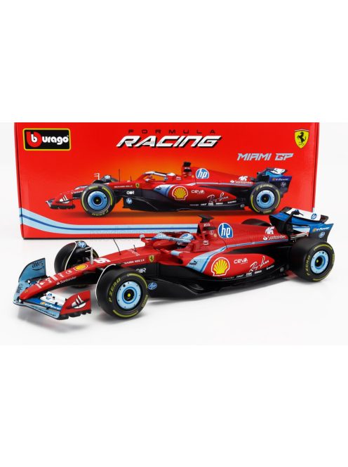 Burago - FERRARI F1  SF-24 TEAM SCUDERIA FERRARI N 16 3rd MIAMI GP 2024 CHARLES LECLERC RED BLACK LIGHT BLUE