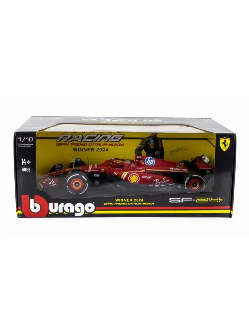 Burago - FERRARI F1  SF-24 TEAM SCUDERIA FERRARI N 16 WINNER ITALY MONZA GP 2024 CHARLES LECLERC RED WHITE BLACK