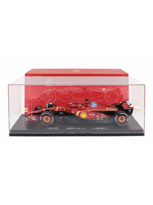 Burago - FERRARI F1  SF-24 TEAM SCUDERIA FERRARI N 16 WINNER ITALY MONZA GP 2024 CHARLES LECLERC - CON VETRINA - WITH SHOWCASE RED WHITE BLACK