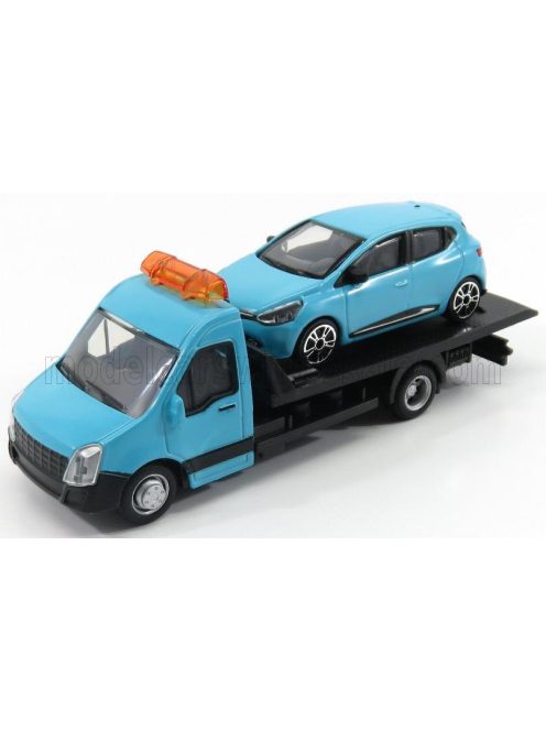 Burago - MERCEDES BENZ SPRINTER SOCCORSO STRADALE WITH RENAULT CLIO IV 4-DOOR 2013 - CARRO ATTREZZI - WRECKER ROAD SERVICE LIGHT BLUE