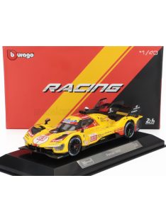   Burago - FERRARI 499P 3.0L TURBO V6 TEAM AF CORSE N  83 24h LE MANS 2024 ROBERT KUBICA - ROBERT SHWARTZMAN - YIFEI YE - WITH SHOWCASE YELLOW RED