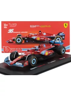   Burago - FERRARI F1  SF-24 TEAM SCUDERIA FERRARI N 16 3rd MIAMI GP 2024 CHARLES LECLERC - WITH PILOT AND SHOWCASE RED BLACK LIGHT BLUE