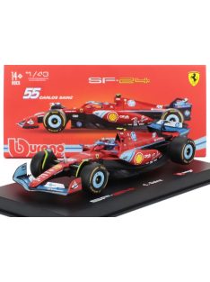   Burago - FERRARI F1  SF-24 TEAM SCUDERIA FERRARI N 55 5th MIAMI GP 2024 CARLOS SAINZ - WITH PILOT AND SHOWCASE RED BLACK LIGHT BLUE