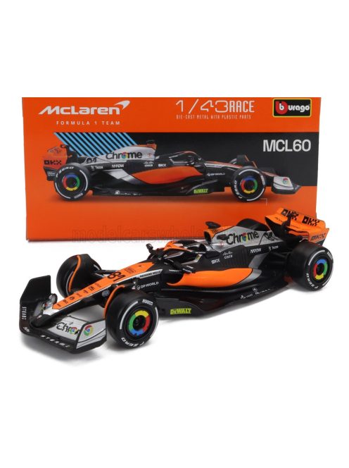 Burago - McLAREN F1  MCL60 TEAM McLAREN N 81 4th BRITISH GP 2023 OSCAR PIASTRI ORANGE BLACK BLUE