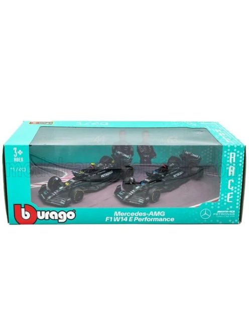 Burago - MERCEDES GP SET F1  2X W15 EQ PERFORMANCE TEAM AMG PETRONAS MOTORSPORT N 44 SEASON 2024 LEWIS HAMILTON + N 63 SEASON 2024 GEORGE RUSSELL BLACK SILVER GREEN