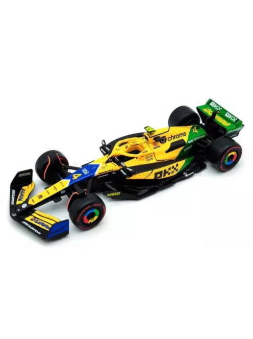 Burago - McLAREN F1  MCL38 TEAM MCLAREN N 4 4th MONACO GP (SENNA 30th ANNIVERSARY) 2024 LANDO NORRIS YELLOW GREEN BLACK
