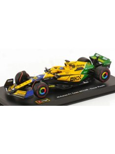   Burago - McLAREN F1  MCL38 TEAM MCLAREN N 81 2nd MONACO GP (SENNA 30th ANNIVERSARY) 2024 OSCAR PIASTRI - WITH PILOT AND SHOWCASE YELLOW GREEN BLACK
