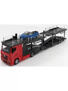   Burago - MERCEDES BENZ ACTROS 2 2545 TRUCK CAR TRANSPORTER 2016 WITH RENAULT CAPTUR RED BLACK