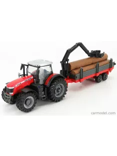   Burago - Massey Ferguson 8740S Tractor + Tree Forwarder And Wood Red Silver