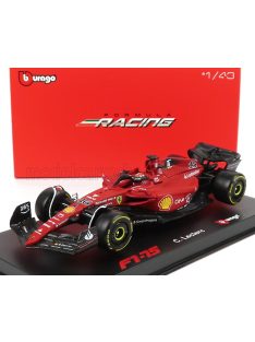   Burago - FERRARI F1-75 SCUDERIA FERRARI N 16 SEASON 2022 CHARLES LECLERC WITH HELMET AND PLASTIC SHOWCASE - EXCLUSIVE CARMODEL RED