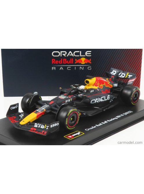 Burago - Red Bull F1 Rb18 Team Oracle Red Bull Racing N 1 World Champion Season 2022 Max Verstappen - With Helmet And Plastic Showcase Matt Blue Yellow Red