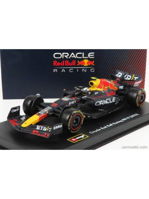 Burago - Red Bull F1 Rb18 Team Oracle Red Bull Racing N 11 Season 2022 Sergio Perez - With Helmet And Plastic Showcase Matt Blue Yellow Red